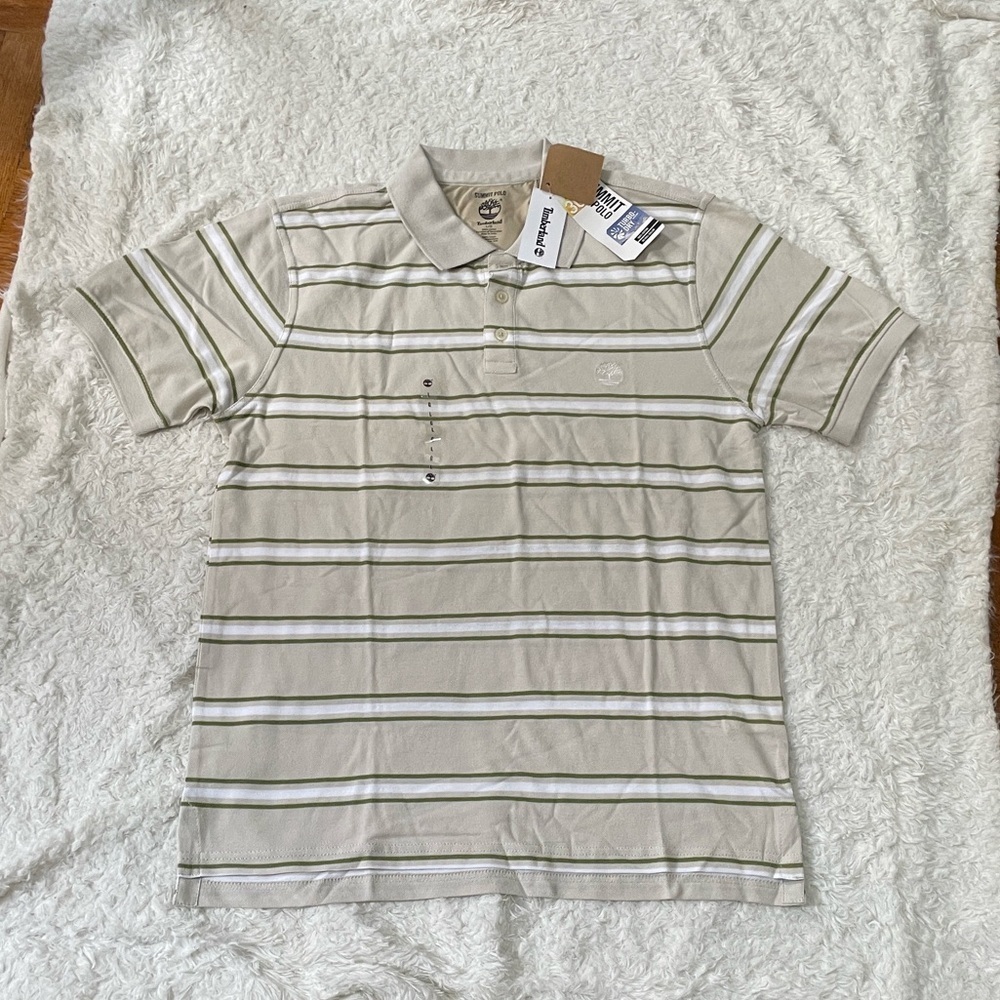 Timberland Beige and Olive Striped Polo Shirt - Picture 10 of 12